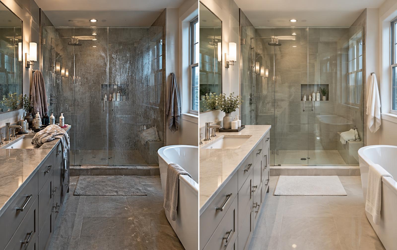 Bathroom before and after professional cleaning